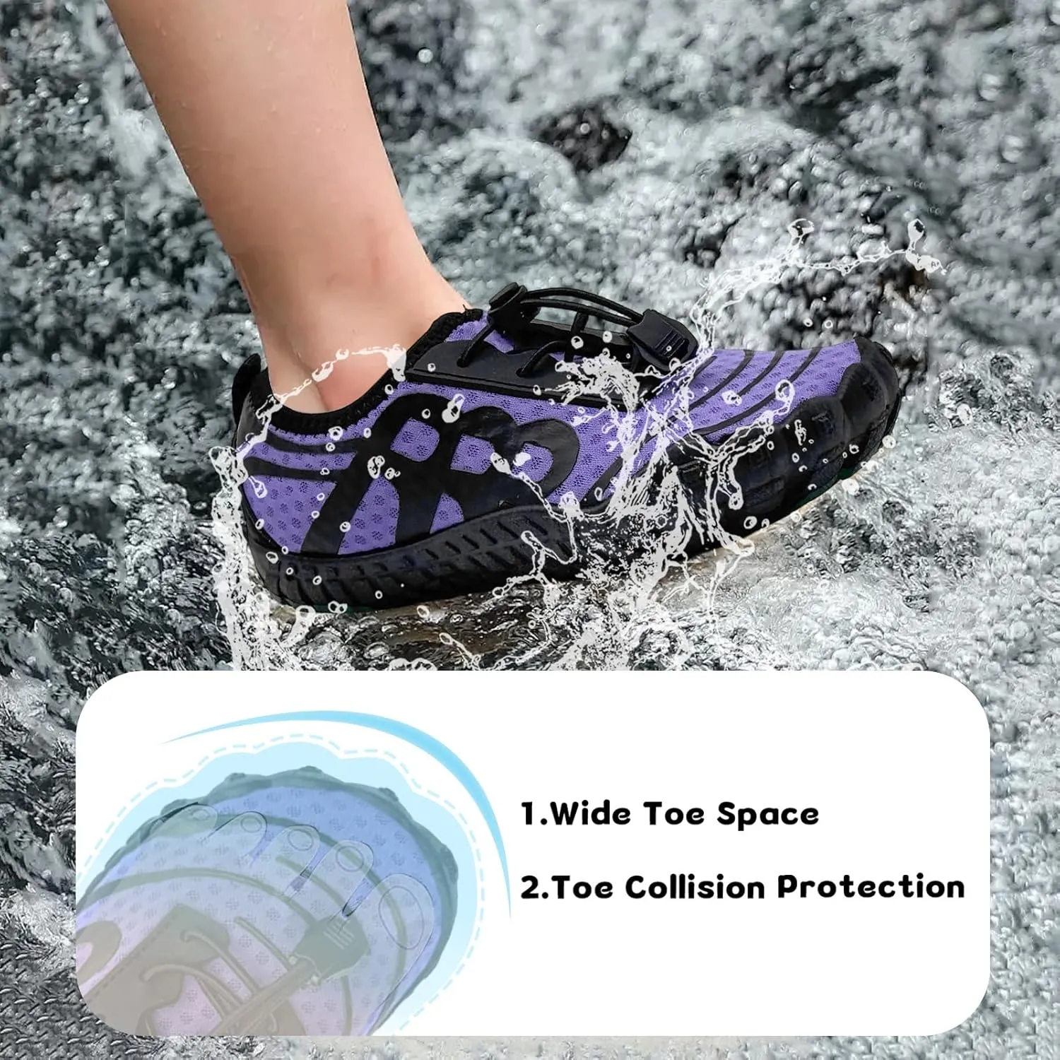 Kids Water Shoes Boys Girls Quick-Dry Beach Lightweight Toddler Barefoot Shoes Slip On Soft Walking Sneakers for Swim Beach Pool Black