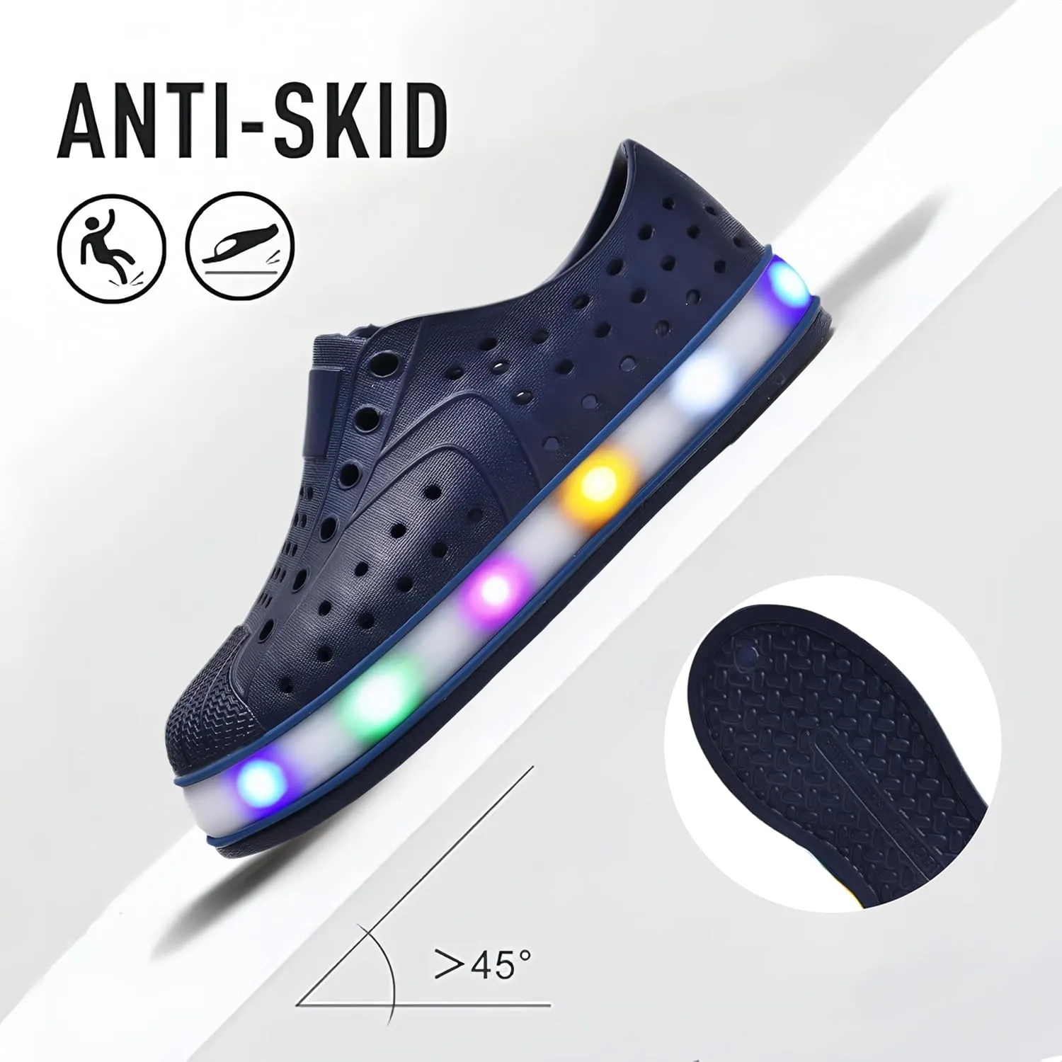 Kids Water Shoes,Toddler Slip-On Shoes,Waterproof Light Up Shoes for Boys and Girls,Lightweight Non-Slip Quick Dry Beach Sandals