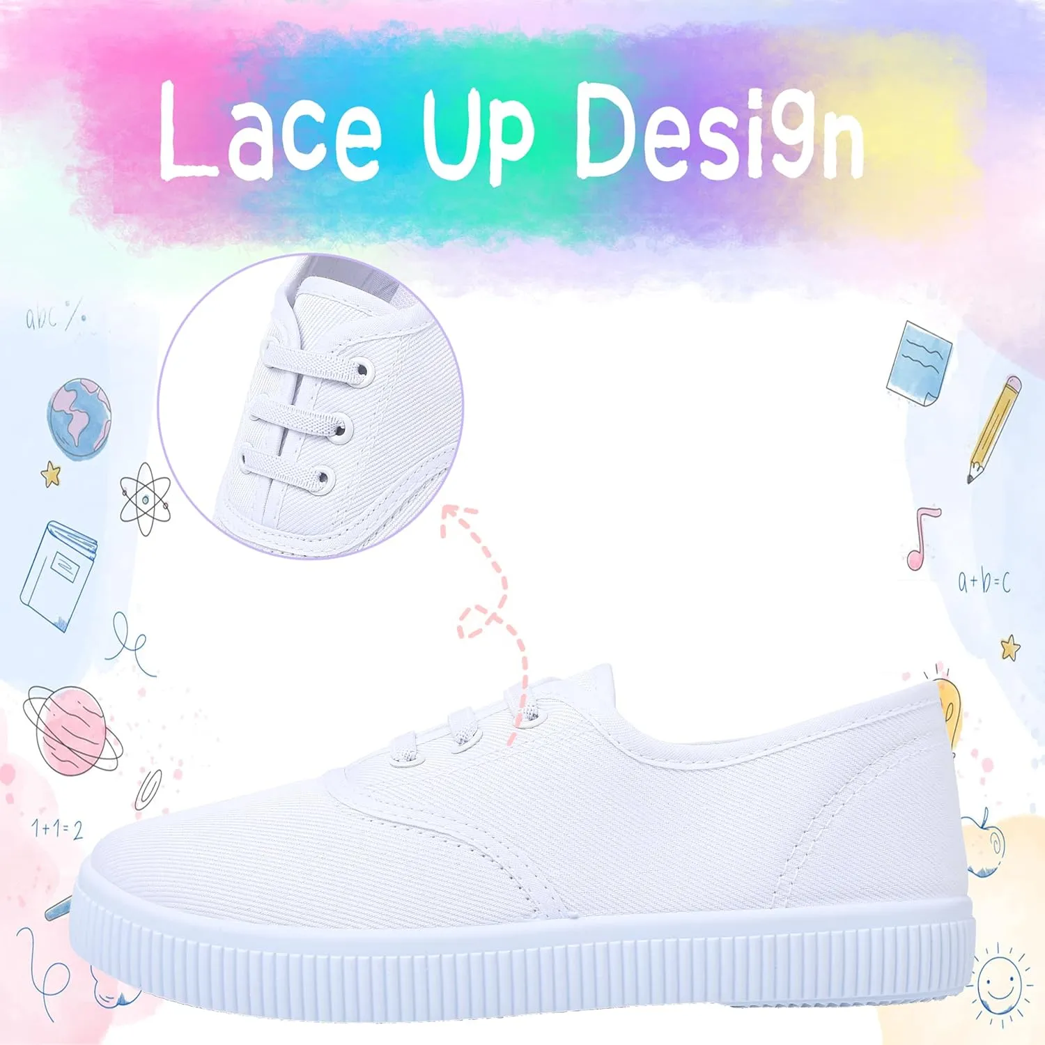 Kids White Shoes Toddlers Canvas Sneakers Slip-on Light Weight Comfortable Causal Running Shoes Skin-Friendly for Boys Girls