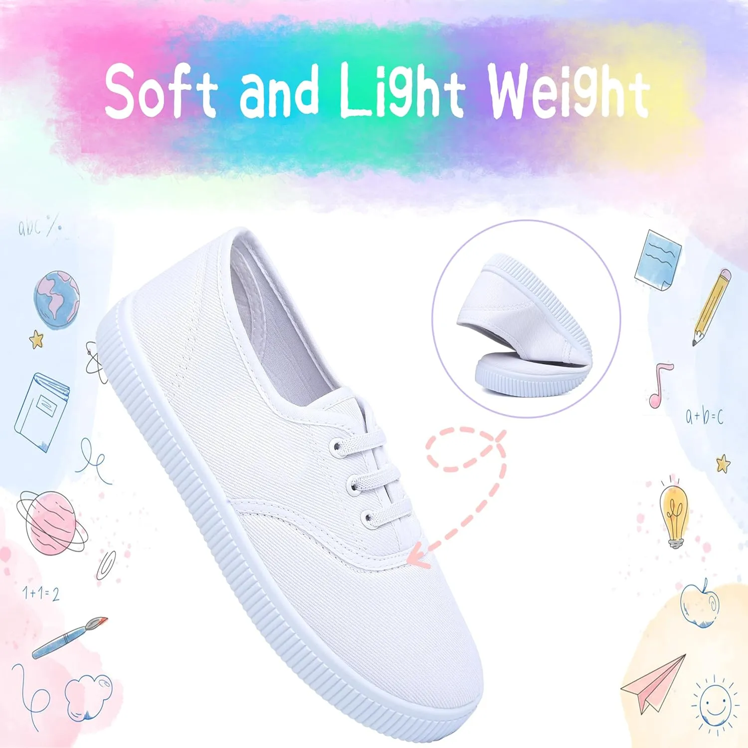Kids White Shoes Toddlers Canvas Sneakers Slip-on Light Weight Comfortable Causal Running Shoes Skin-Friendly for Boys Girls