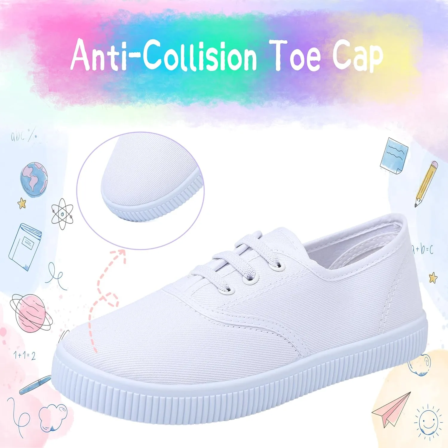 Kids White Shoes Toddlers Canvas Sneakers Slip-on Light Weight Comfortable Causal Running Shoes Skin-Friendly for Boys Girls