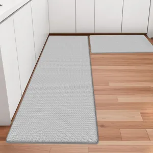 Kitchen Mats for Floor 2 Piece Set, Comfortable Cushioned Anti-Fatigue Kitchen Rugs Non-Slip Waterproof Washable Mats for Kitchen, Sink, Laundry (Grey, 17.3"x30" 17.3"x47")