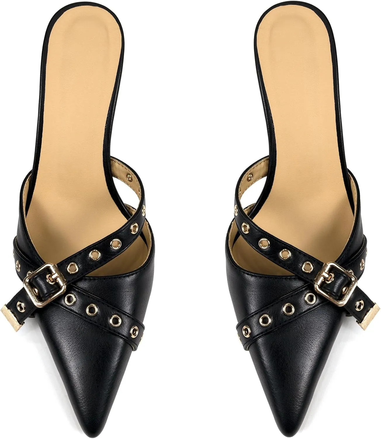 Kitten Heels for Women Pointed Toe Heels Studded Slip On Bow Heels Mules Faux Suede Sandals Kitten Heel Pumps