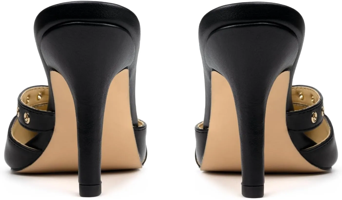 Kitten Heels for Women Pointed Toe Heels Studded Slip On Bow Heels Mules Faux Suede Sandals Kitten Heel Pumps
