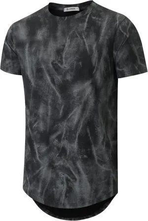 KLIEGOU Mens Hipster Hip Hop Ripped Round Hemline Pattern Print T Shirt