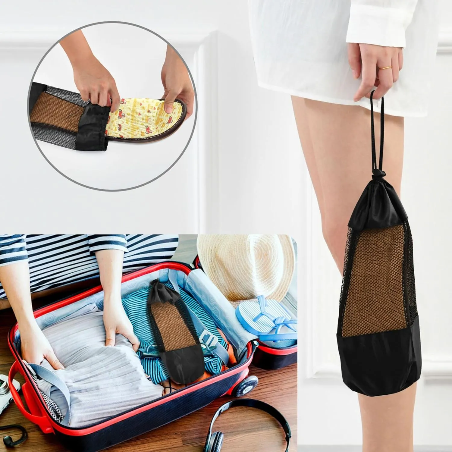 KLL Spa Shower Slippers Indoor and Outdoor Portable Non-Slip Slip-on Home Shoes for Travel Airplane Hotel