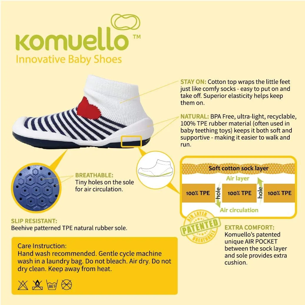 Komuello Toddler Girl Shoes, Premium Materials, Breathable, Washable, Non-Slip, Stay-On, Cotton Socks with Air Pocket Cushion for Indoor and Outdoor - BPA Free Toddler Shoes for Girls