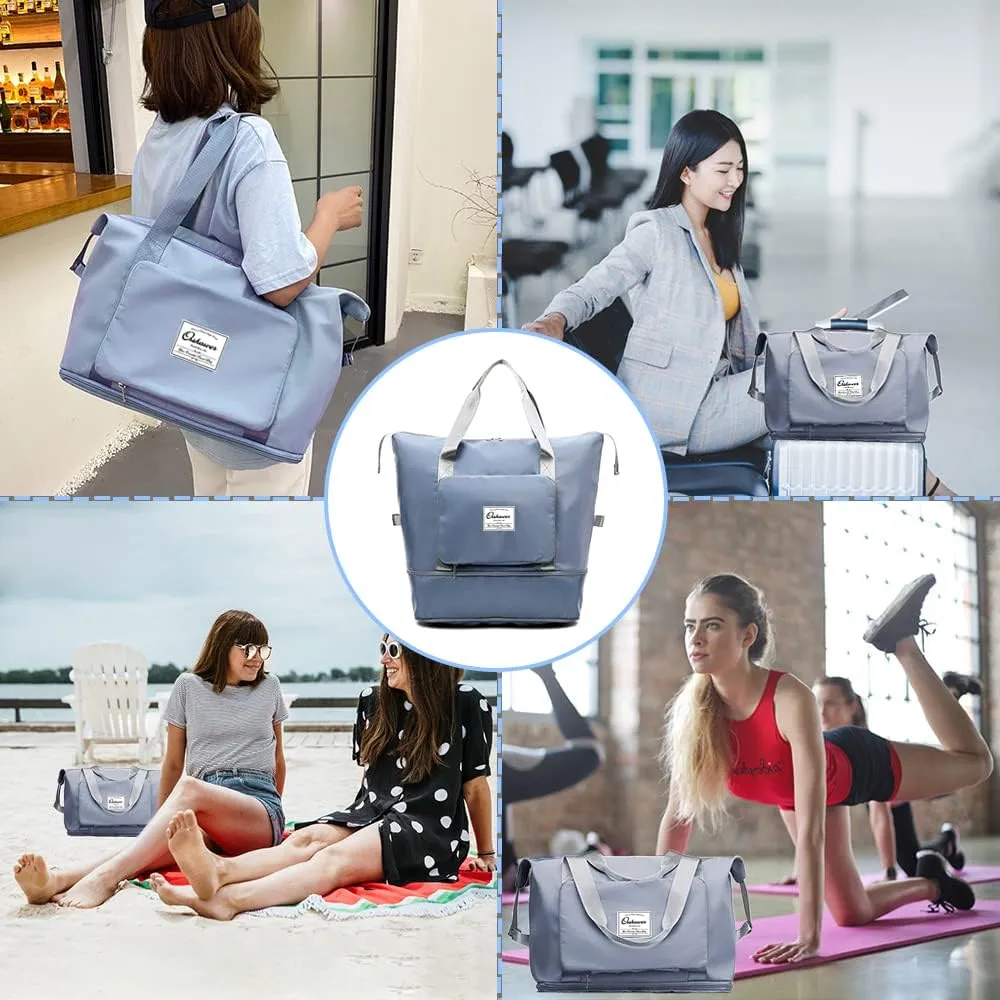 Large Capacity Foldable Travel Bag, Expandable Waterproof Carry on Bag, Dry and Wet Separation Spor Duffel Bags