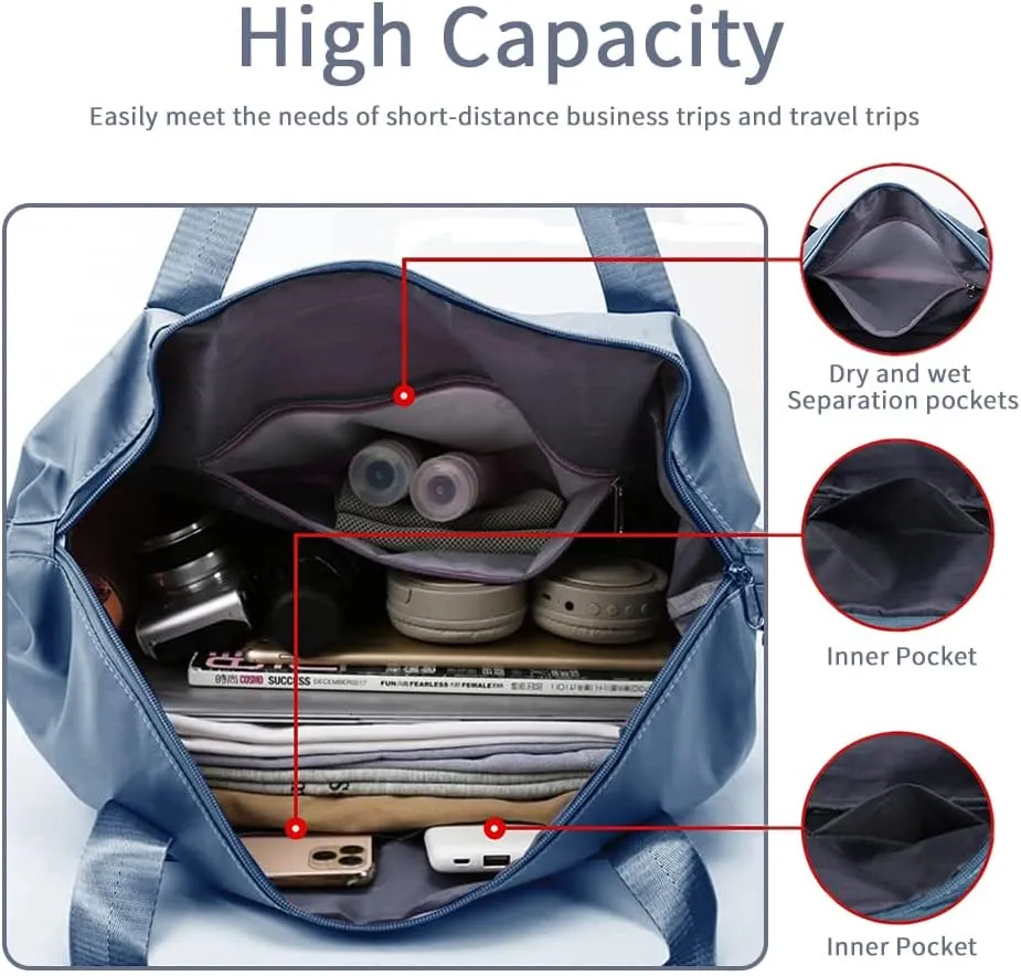 Large Capacity Foldable Travel Bag, Expandable Waterproof Carry on Bag, Dry and Wet Separation Spor Duffel Bags