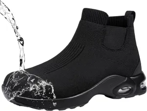 LARNMERN Steel Toe Shoes for Men Women Waterproof Work Boots Non Slip Safety Sneakers Slip On Industrial Air Cushion Chelsea Boots(12 Men, Black)