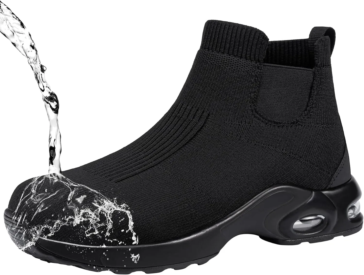 LARNMERN Steel Toe Shoes for Men Women Waterproof Work Boots Non Slip Safety Sneakers Slip On Industrial Air Cushion Chelsea Boots(12 Men, Black)