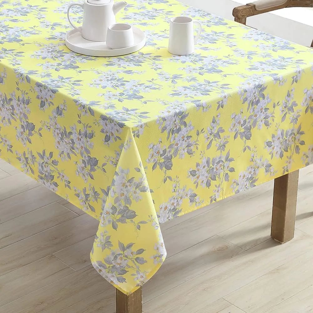 Laura Ashley Decorative Tablecloth, Wrinkle and Stain Resistant, Spillproof Water Repellent, Easy Care Washable Polyester Fabric for Dining, Kitchen, Holiday and Party, 60" x 84", Apple Blossom