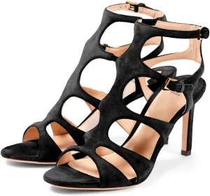 LEHOOR Women Sexy High Heels Gladiator Sandals Open Peep Toe Suede Caged Sandal Booties Kitten Heel Round Toe Cutout Ankle Boots Buckle Strappy Stiletto Sandals Dressy Summer Wedding Office 4-11 M US