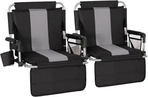 LET'S CAMP Folding Stadium Seat Bleacher Chair with Cup Holder, Mesh Bag and Hide Hooks, Portable Stadium Chair with Back and Cushion