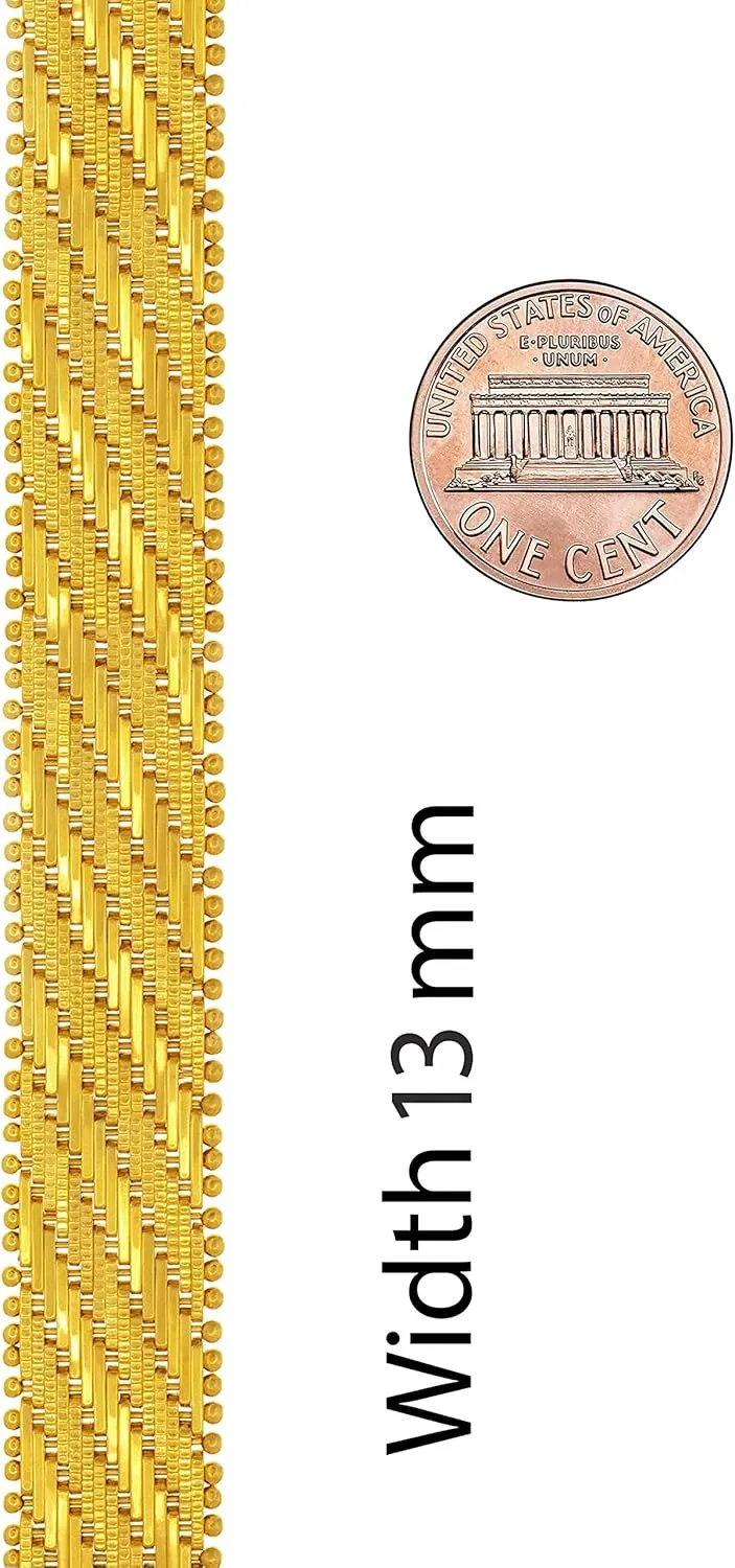 LIFETIME JEWELRY Vintage Flat Basket Weave Bracelet 24k Real Gold Plated for Women and Men (7mm & 13mm)