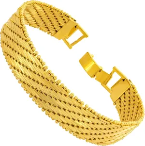 LIFETIME JEWELRY Vintage Flat Basket Weave Bracelet 24k Real Gold Plated for Women and Men (7mm & 13mm)