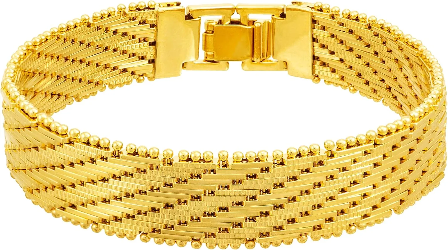 LIFETIME JEWELRY Vintage Flat Basket Weave Bracelet 24k Real Gold Plated for Women and Men (7mm & 13mm)
