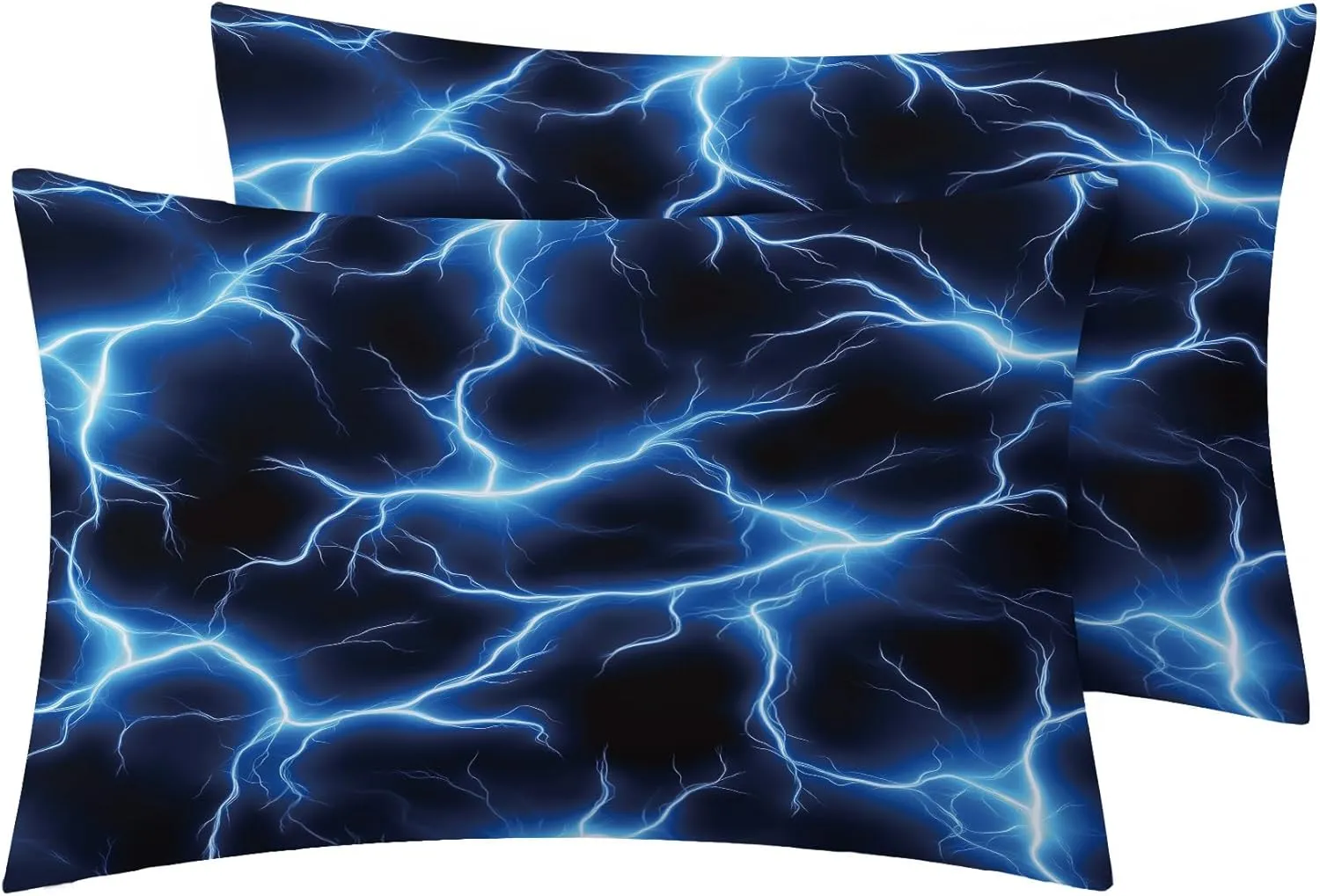 Lightning Sheets Twin Size Bed Set, Dynamic Storm Blue Sheet Set, Soft Microfiber Bedding 4 Piece 16 Inch Deep Pocket Fitted Sheet, Flat Sheet & 2 Pillow Cases