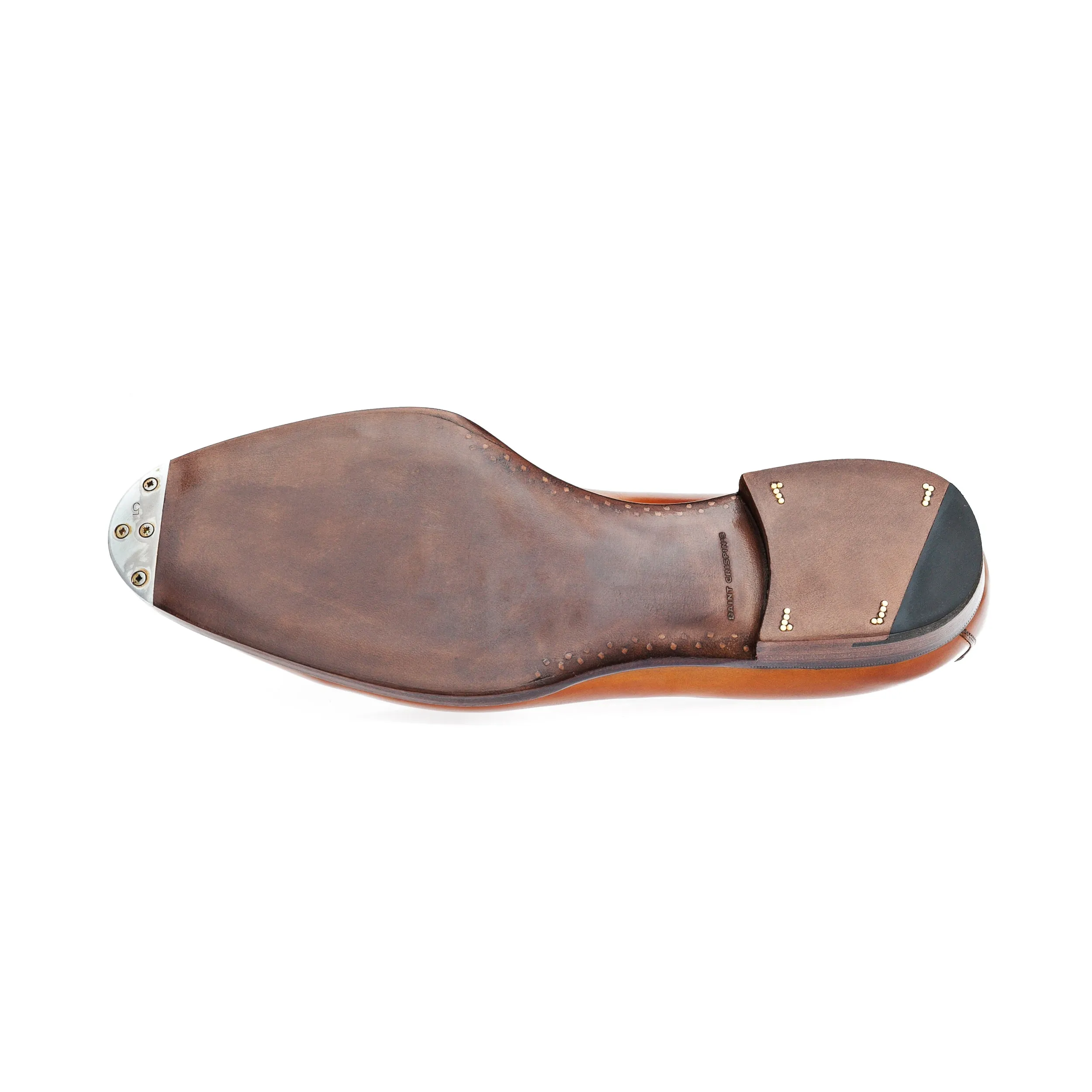 Loafer with hand stitched apron and tassels, no split toe