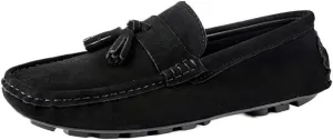 Loafers Shoes for Men Round Toe Nubuck Leather with Tassel Lightweight Flexible Flat Heel Walking Slip On