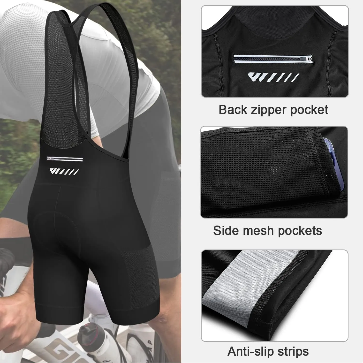 Logas Cycling Bib Shorts Men Cycling Shorts with Shoulder Straps Bike Biking Bibs with 4D Padding Breathable Quick-Dry
