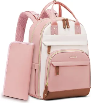 LOVEVOOK Diaper Bag Backpack, Baby Bag with Changing Pad, Large Diaper Backpack Boy Girl, Waterproof Baby Registry Bag for Mom Dad with Stroller Buckles, Pink-beige-brown