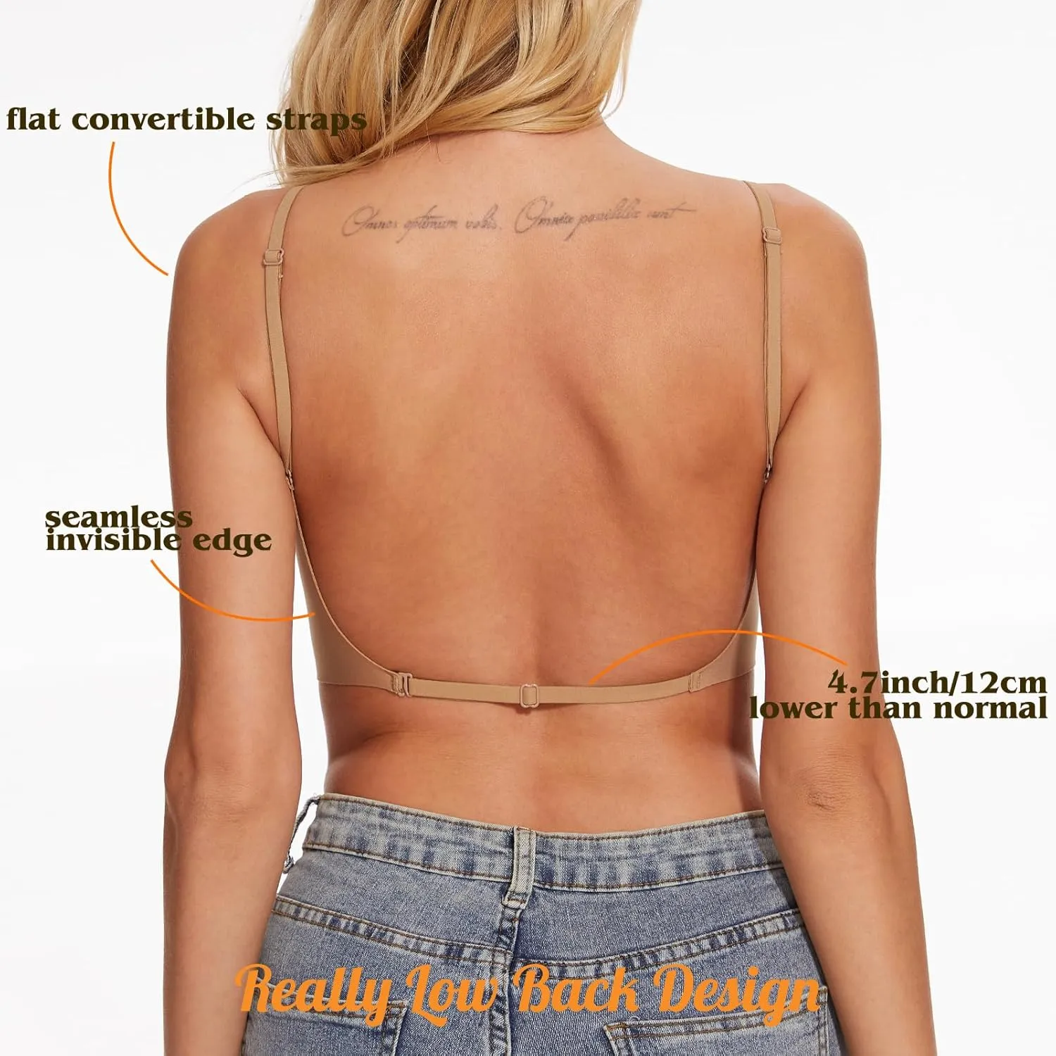 Low Back Bra for Women Wirefree Seamless Bra Backless Multiway Straps Convertible Halter Bra with Padded Removeable