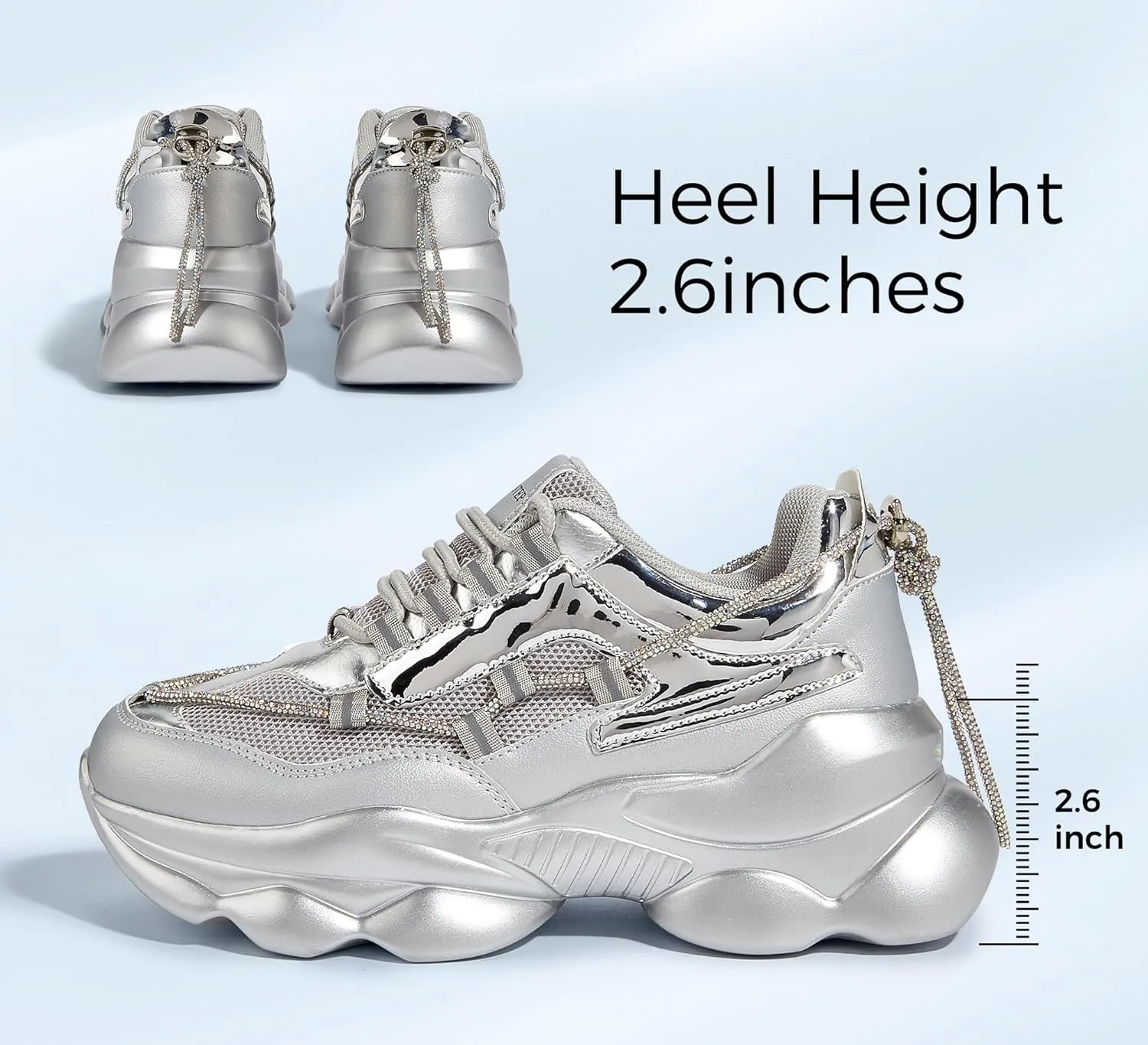 LUCKY STEP Women's 90s Chunky Sneakers Sparkly Bling Rhinestone Rope Platform Casual Thick Dad Rave Walking Shoes