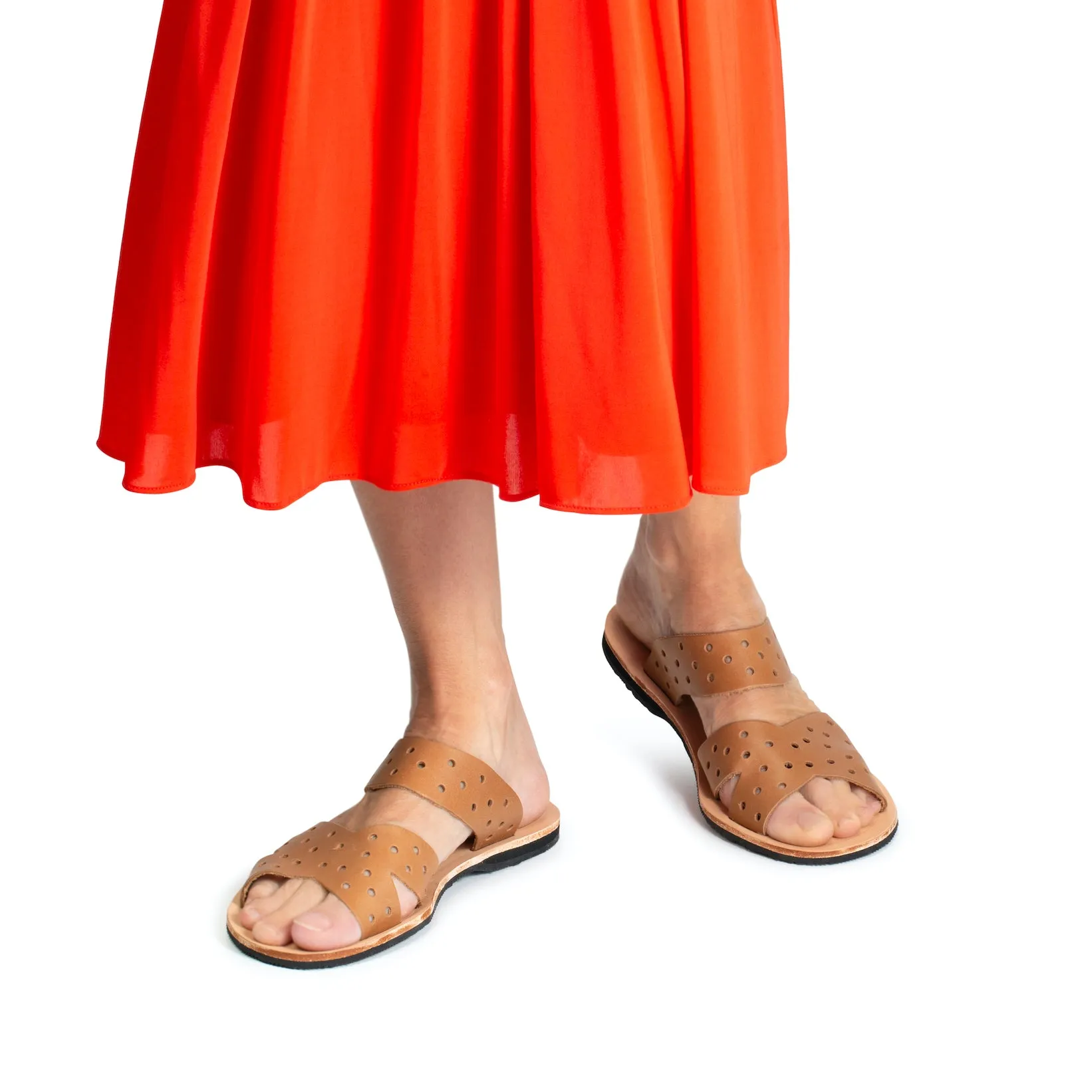 Mabel Leather Sandal - Light Brown Perforated