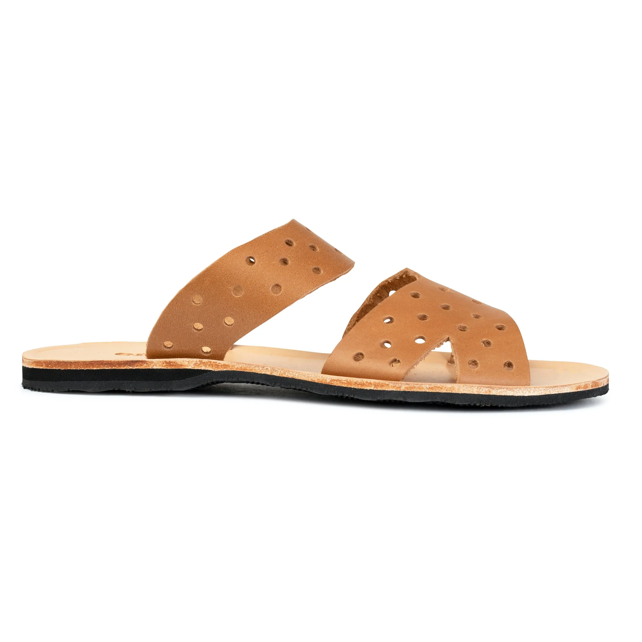 Mabel Leather Sandal - Light Brown Perforated