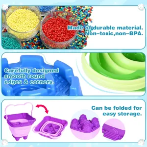 Madzee Collapsible Foldable Beach Sand Buckets and Shovels Set - Beach Toys for Kids with Mesh Bag (3 Buckets)