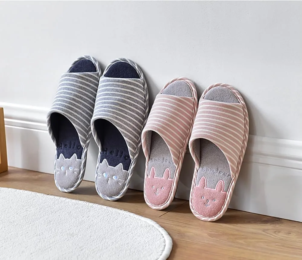 MAGILONA Women Mens Home Slippers Cotton Blends Soft Washable Open-Toe Indoor Shoes Casual Flat Silent Slippers Sole Shoes