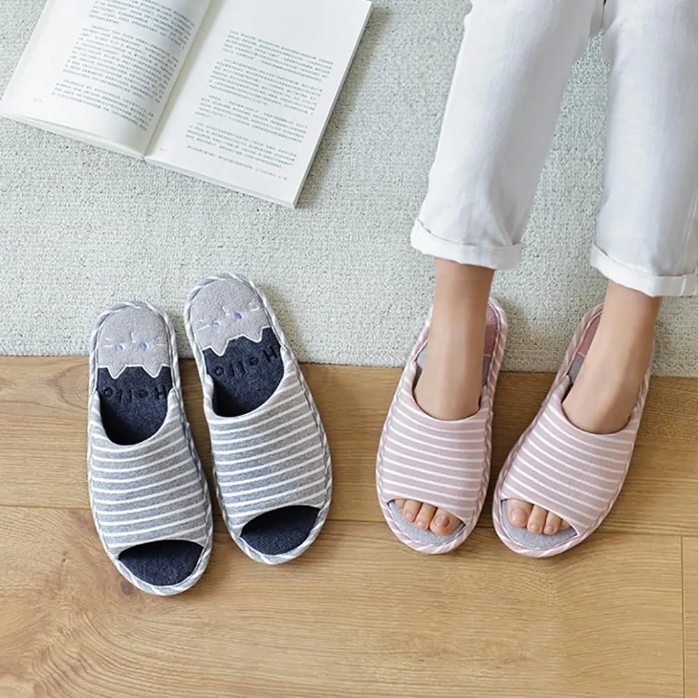 MAGILONA Women Mens Home Slippers Cotton Blends Soft Washable Open-Toe Indoor Shoes Casual Flat Silent Slippers Sole Shoes