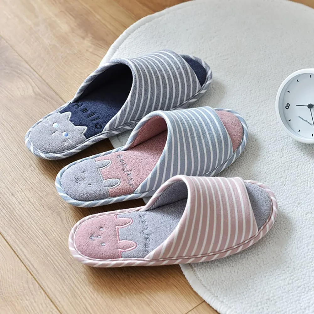 MAGILONA Women Mens Home Slippers Cotton Blends Soft Washable Open-Toe Indoor Shoes Casual Flat Silent Slippers Sole Shoes