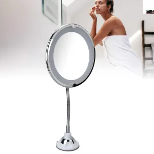 Magnifying Mirror with Light, 8 Inch Suction Cup Makeup Mirror with LED White Light 10X Magnify Suction Cup Cosmetic Mirrors Flexible Mirrors for Bathroom Shaving Travel Vanity
