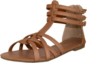Mavis Women's Flat Gladiator Sandals Summer Beach Cross Strappy Sandals with Zipper and Ankle Straps