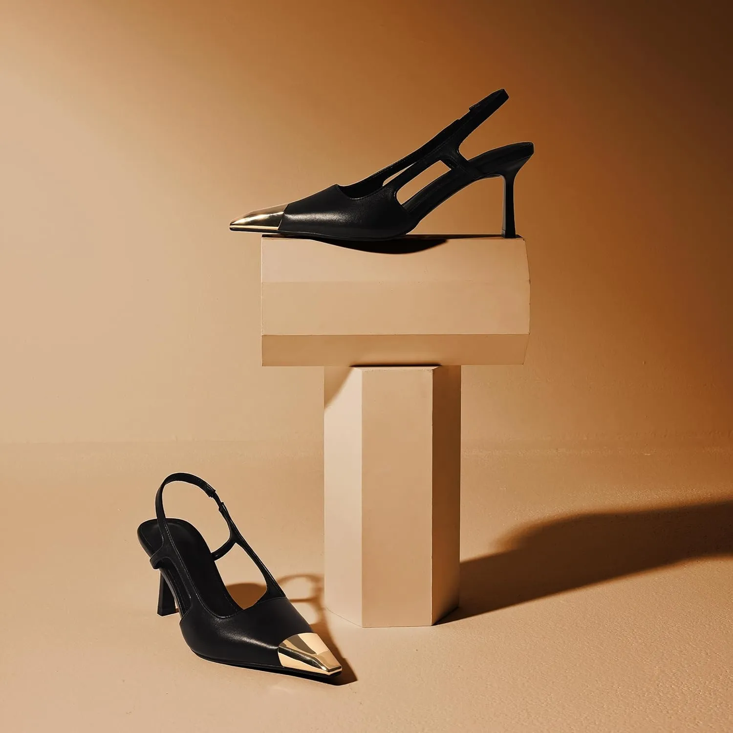 MeiLuSi Slingback Heels for Women IN3 Kitten Heels Metal Pointed Toe Pumps Backless Heels Slip on Elastic Strap Party Dress Shoes