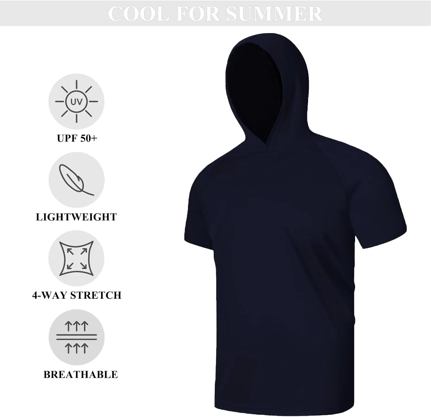 Men UPF 50  Sun Protection Hoodie Short Sleeve T Shirt Pack Quick Dry Shirt for Athletic Running Activewear Workout