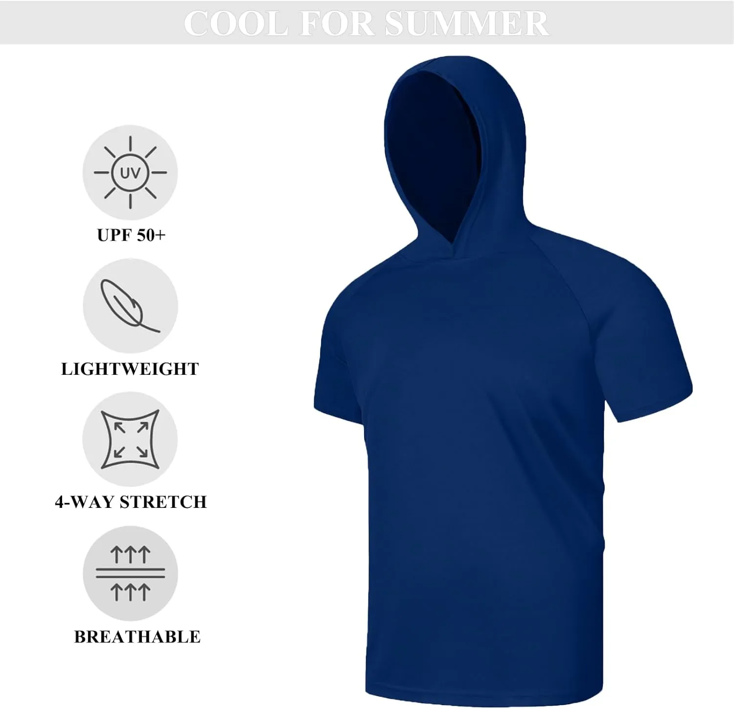 Men UPF 50  Sun Protection Hoodie Short Sleeve T Shirt Pack Quick Dry Shirt for Athletic Running Activewear Workout
