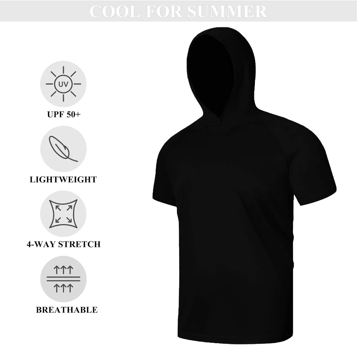 Men UPF 50  Sun Protection Hoodie Short Sleeve T Shirt Pack Quick Dry Shirt for Athletic Running Activewear Workout