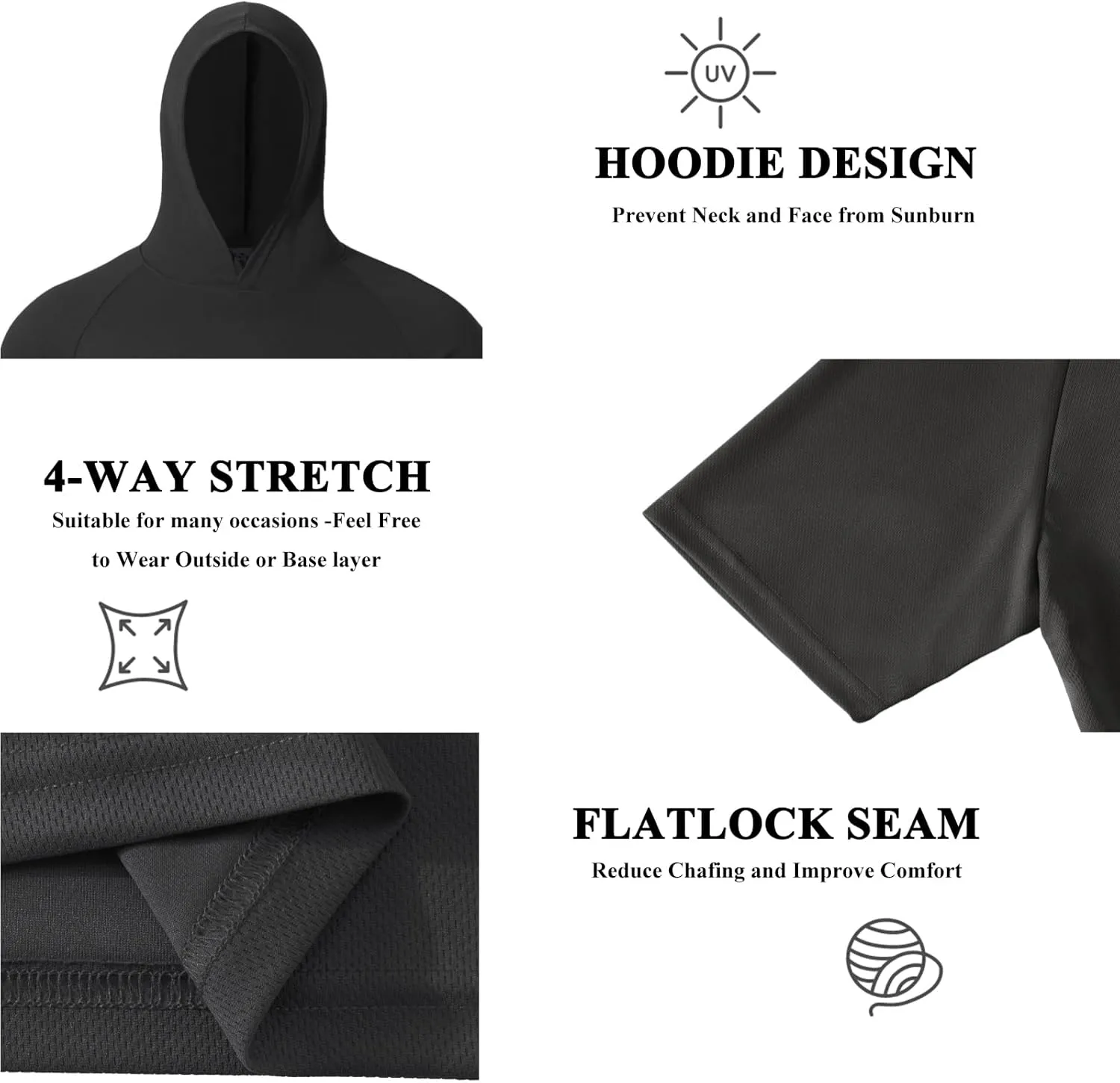 Men UPF 50  Sun Protection Hoodie Short Sleeve T Shirt Pack Quick Dry Shirt for Athletic Running Activewear Workout