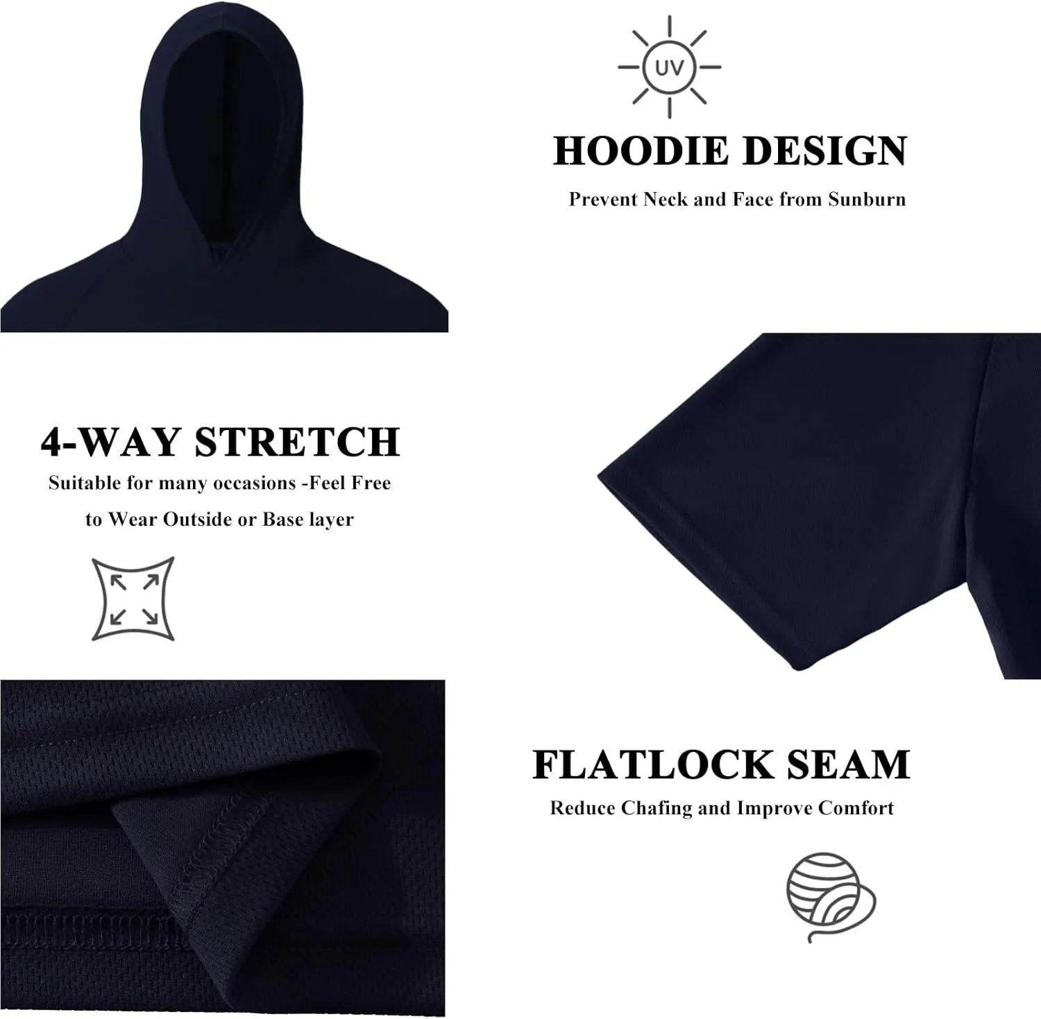 Men UPF 50  Sun Protection Hoodie Short Sleeve T Shirt Pack Quick Dry Shirt for Athletic Running Activewear Workout