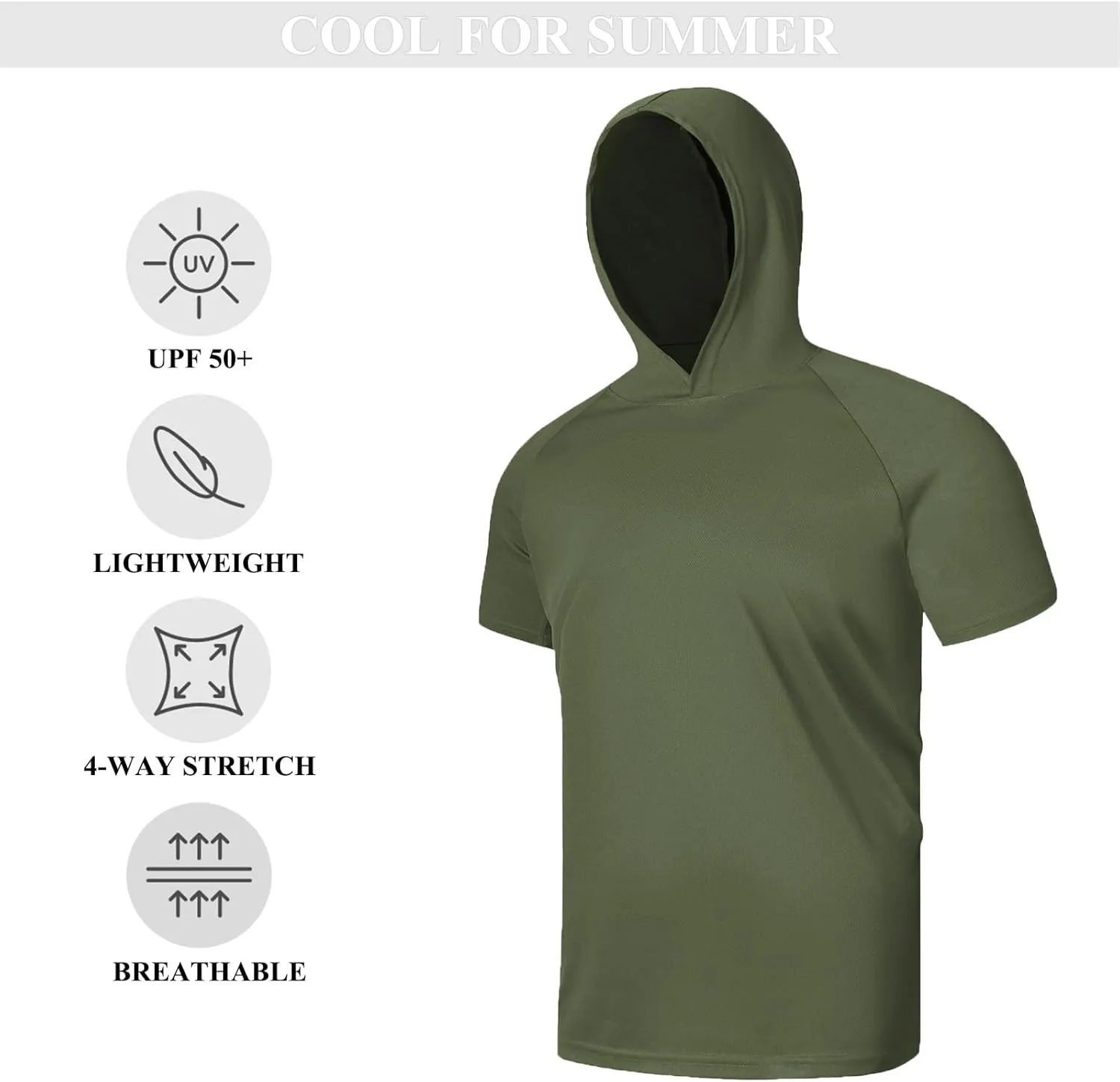 Men UPF 50  Sun Protection Hoodie Short Sleeve T Shirt Pack Quick Dry Shirt for Athletic Running Activewear Workout
