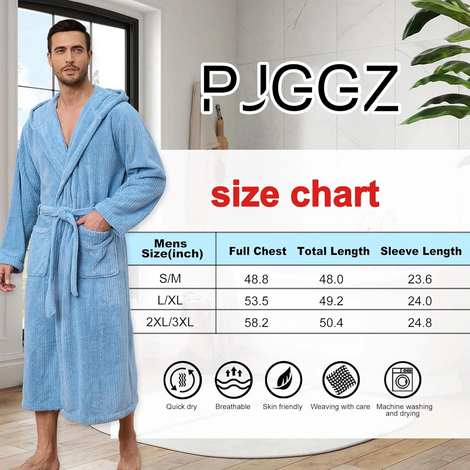 Men's Bathrobes with Hood, Soft Long Towel Robe for Men - Super Absorbent Quick Dry yet Warm