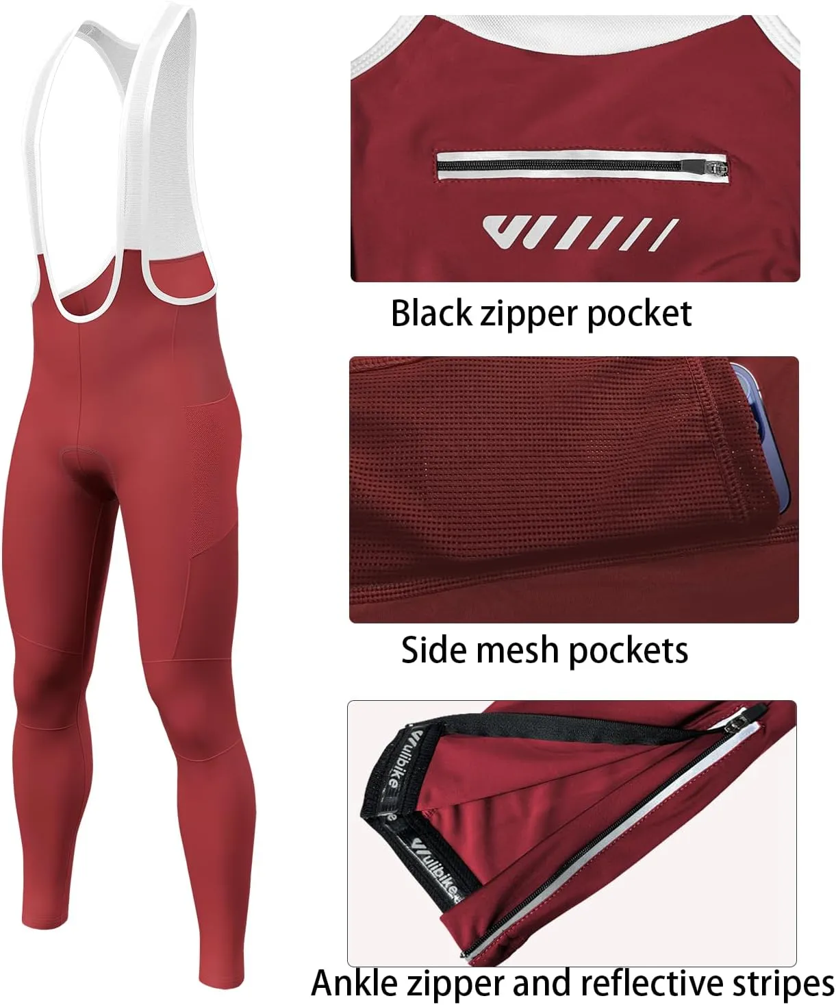 Men's Cycling Bib Pants Padded Bike Cycling Bibs Pants Men Tights with Shoulder Straps 4D Padding Breathable Quick-Dry