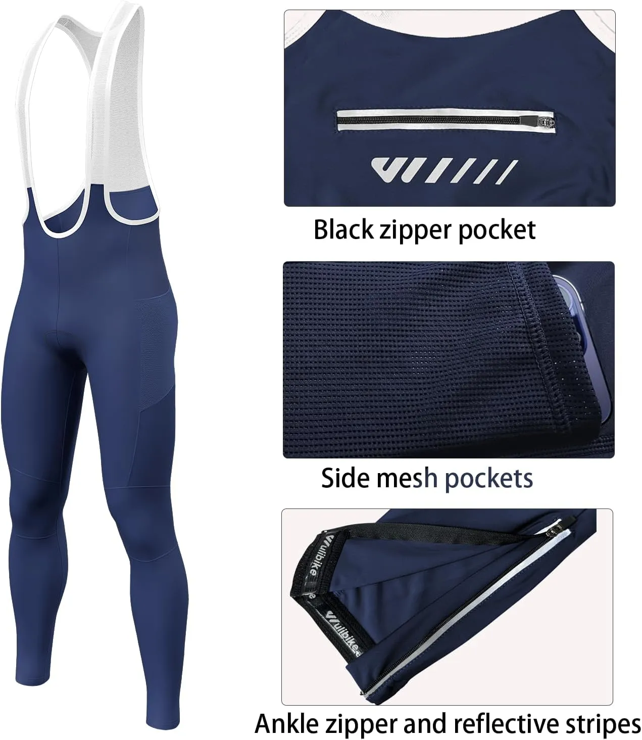 Men's Cycling Bib Pants Padded Bike Cycling Bibs Pants Men Tights with Shoulder Straps 4D Padding Breathable Quick-Dry