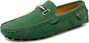 Men's Driving Loafers Black Slip-On with Suede Buckle Detail Moccasins
