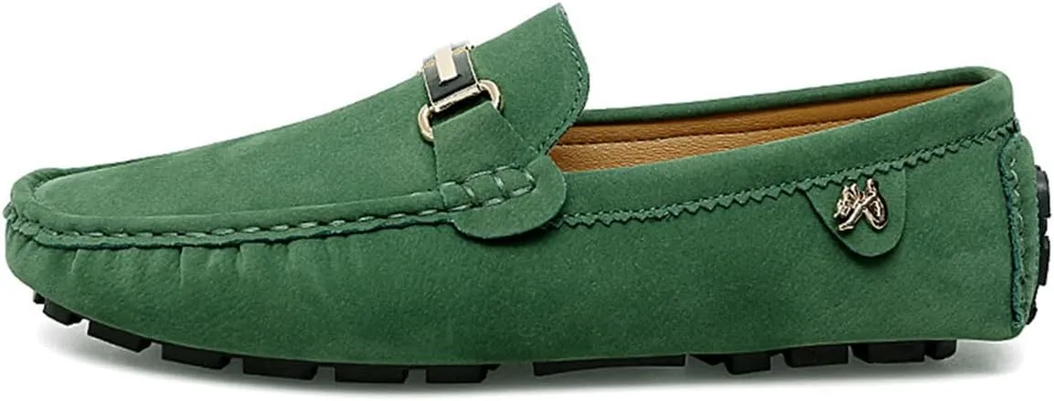 Men's Driving Loafers Black Slip-On with Suede Buckle Detail Moccasins
