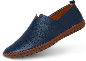 Men's Genuine Leather Loafer Shoes Slip On Soft Walking Shoes Perforated Driving Shoes