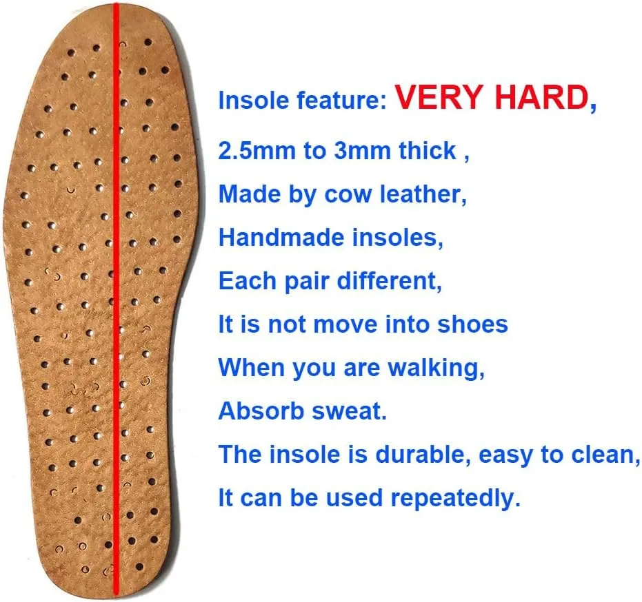 Men's Hard Leather Insole 2.5mm Thick Absorb Sweat Breathable Insole for Oxford Shoes Brogue Leisure Derby Shoes (US8.5/10.4inch/26.5cm)